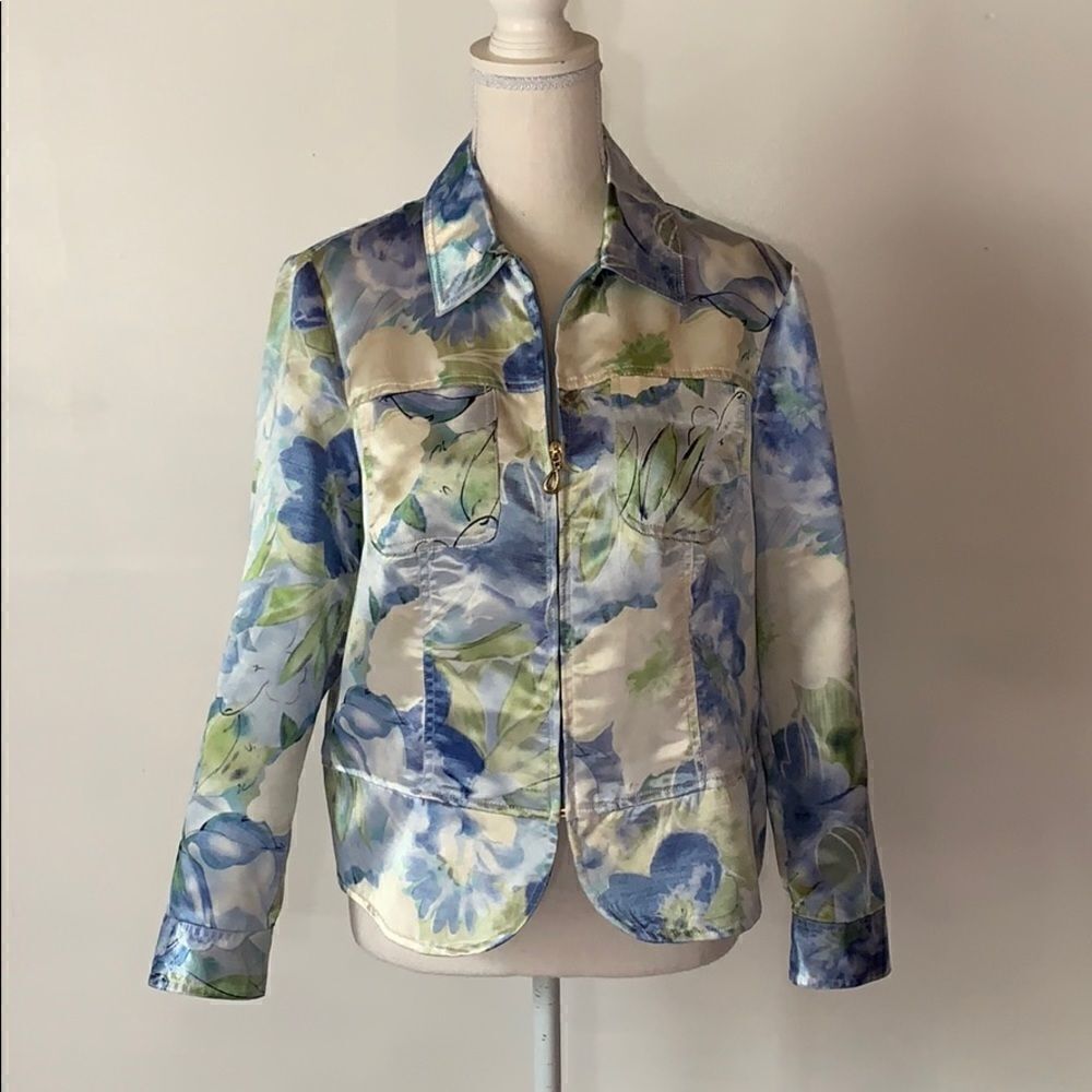 Drapers & Damons Blue Floral Light Coat Sz SP